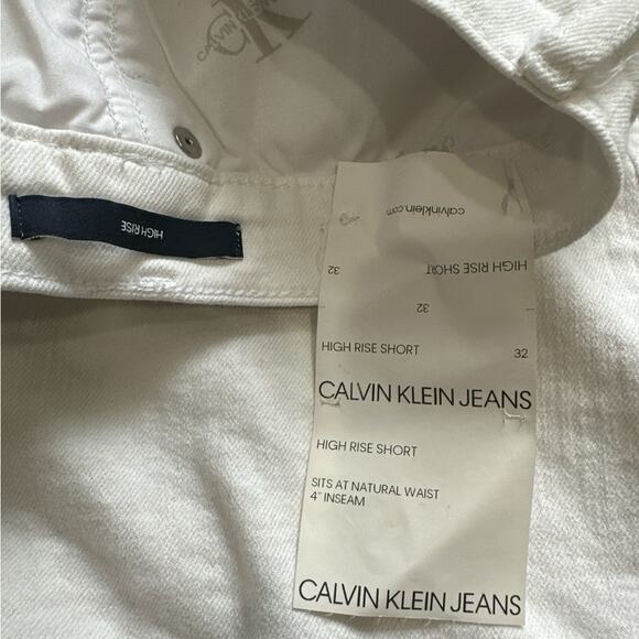 Calvin Klein Shorts Womens 32 White High Rise Button Fly Denim Cut Off Stretch - Picture 4 of 7